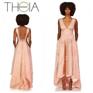 THEIA Nova High-Low Jacquard Dress